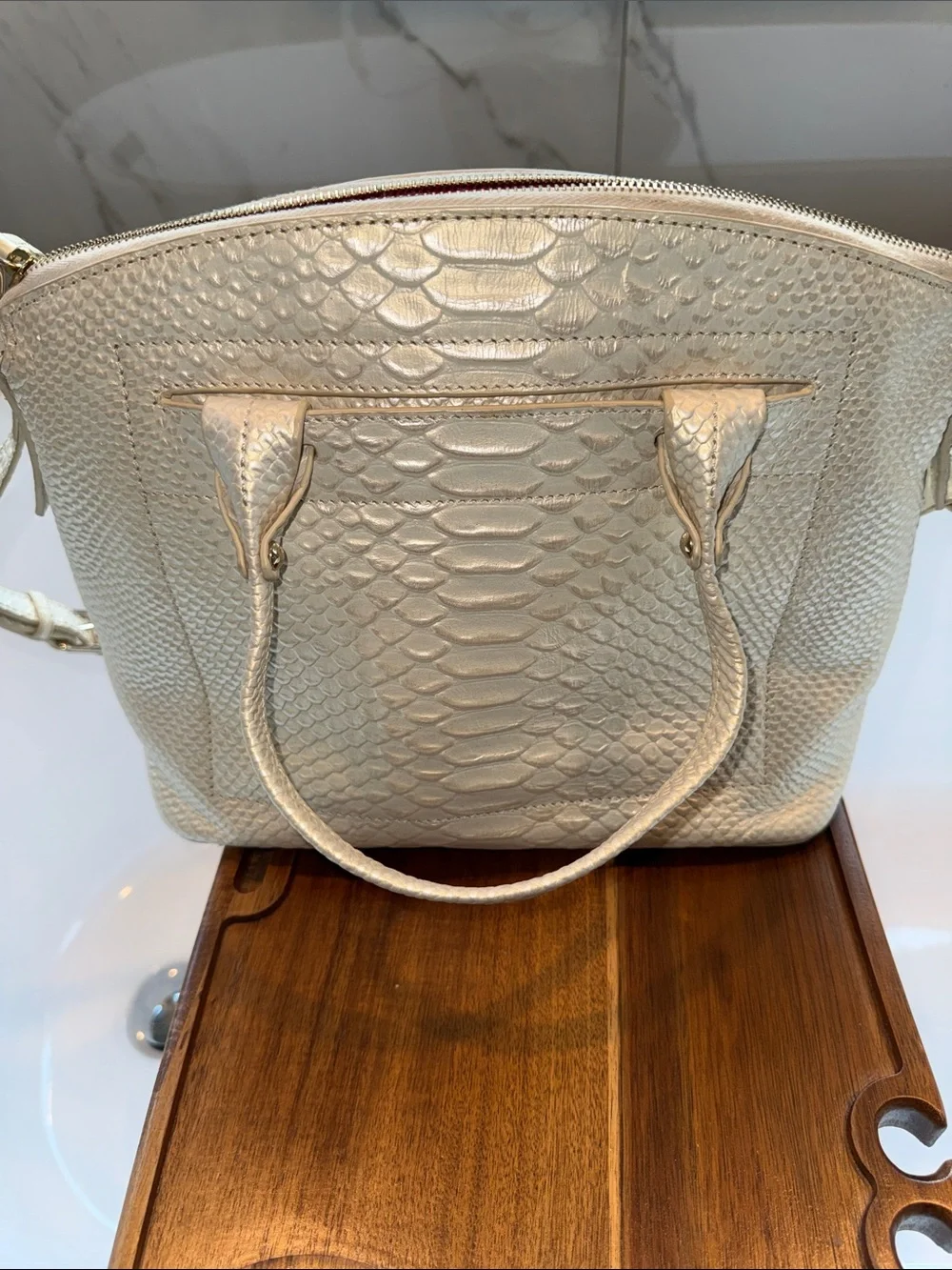 Dooney & Bourke Cream Textured Satchel with Removable Strap